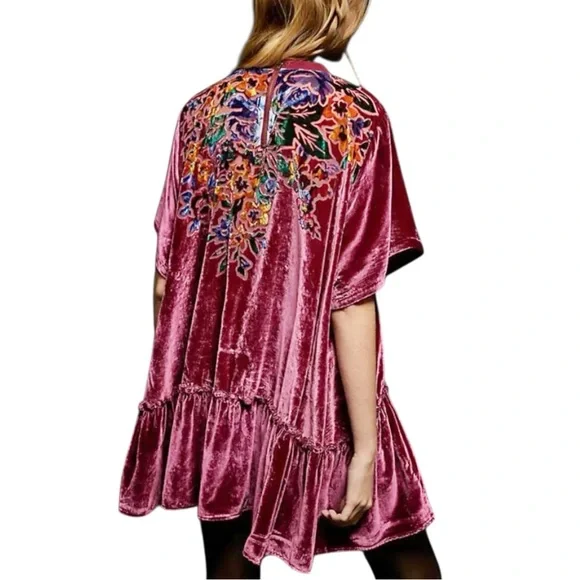 Free People Sweet Echoes Red Plum Velvet Mini Dress - Picture 2 of 10